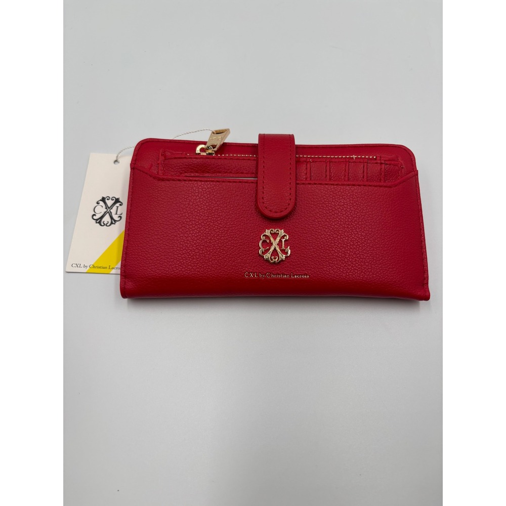 CXL by Christian Lacroix‎ Red Pebbled Wallet Gold Hardware Zip Around New